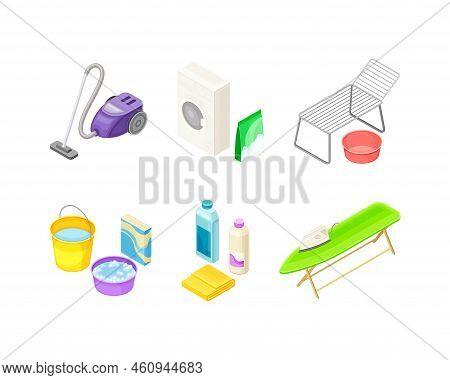 Household Cleaning Equipments With Vacuum Cleaner, Washing Machine, Clothes Dryer, Ironing Board And