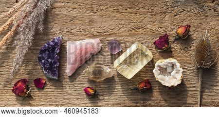 Amethyst Druzy, Pink Quartz, Quartz With Rutile, Fluorite, Calcite, Quartz In Geode Mineral Stones S