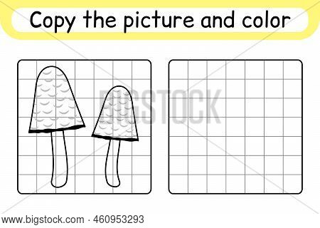 Copy The Picture And Color Mushroom Coprinus. Complete The Picture. Finish The Image. Coloring Book.