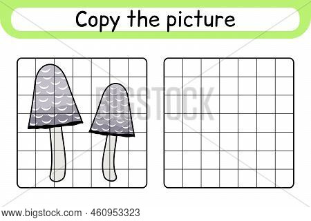 Copy The Picture And Color Mushroom Coprinus. Complete The Picture. Finish The Image. Coloring Book.