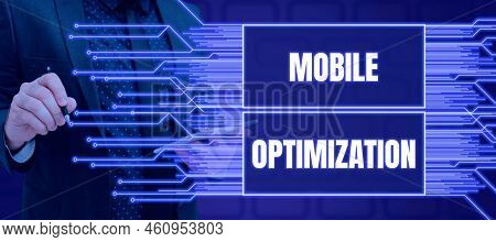 Conceptual Display Mobile Optimization. Business Approach Site Content Reformatted For Handheld Or T