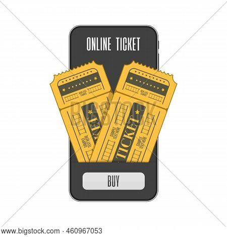 Concept Of Online Buy Cinema Ticket. Mobile Smartphone With The App To Buying Tickets. Buy Tickets O