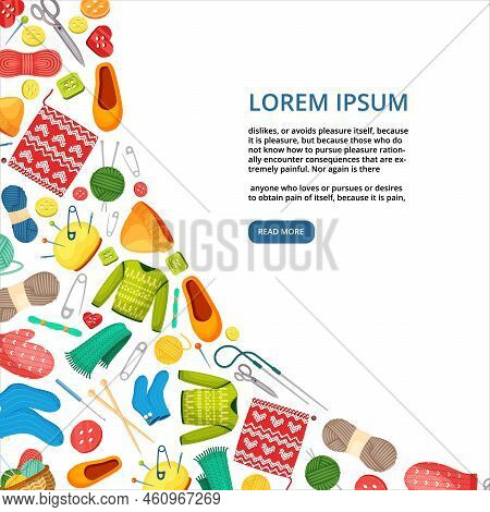 Knitted Clothes. Winter Casual Style Clothes From Knitted Hobby. Vector Decoration Design With Wool 