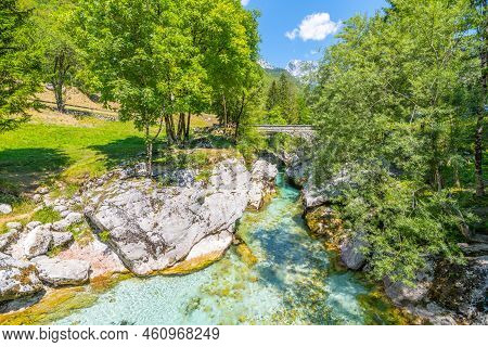 Clear Water Of Soca River At Small Soca Gorge, Julian Alps, Slovenia