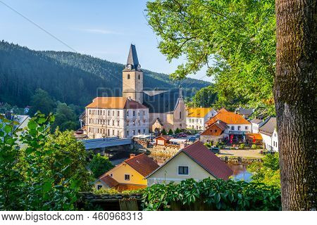 Rozmberk Town Panorama With Church Of St. Nicholas, Rozmberk Nad Vltavou, Czech Republic
