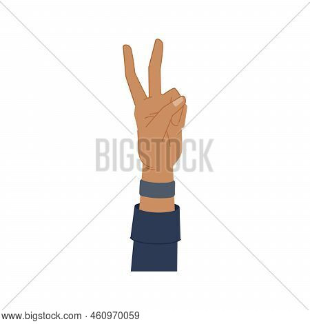 Two Fingers Showing V Flat Cartoon Vector Illustration. Victory Or Peace Nonverbal Body Language Com