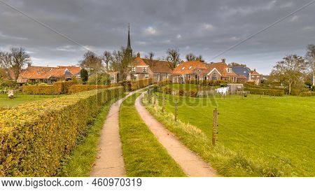 Neighborhood Scene Of Street In Hamlet Of Niehove Historic Dwelling Mound Village, Groningen Provinc