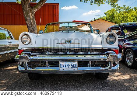 Falcon Heights, Mn - June 17, 2022: Low Perspective Front View Of A 1956 Mercury Montclair Convertib