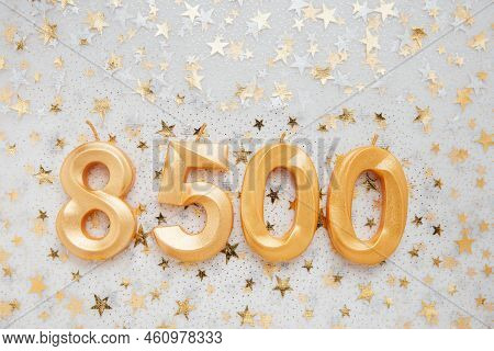 8500 Eight Thousand Five Hundred Followers Card. Template For Social Networks, Blogs. Festive Backgr