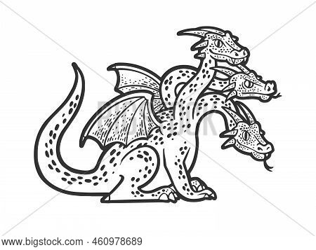 Zmei Gorynich Three Headed Dragon Serpent Russian Folktales Character Sketch Engraving Raster Illust