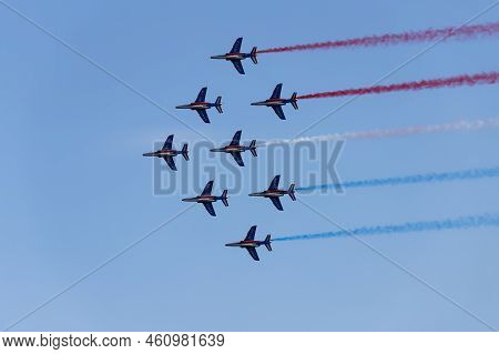 Toulon, France - August 15, 2022 : Patrouille De France Aerobatics Team, Famous Demonstration Of Fre