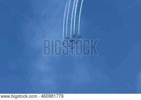Toulon, France - August 15, 2022 : Patrouille De France Aerobatics Team, Famous Demonstration Of Fre