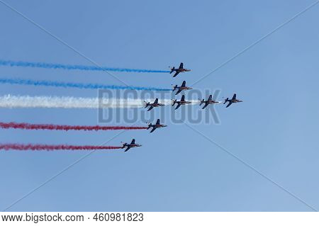 Toulon, France - August 15, 2022 : Patrouille De France Aerobatics Team, Famous Demonstration Of Fre
