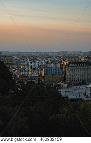 Kyiv, Ukraine-september 04,2022:aerial Landscape View Of Kyiv. Poshtova Square (postal Square) Is On