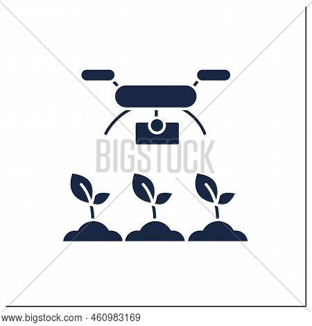Drones Photography Glyph Icon. Plant Growth Monitoring. Modern Technology. Digital Farming. Smart Fa