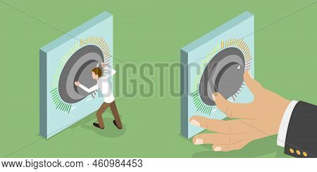 3d Isometric Flat Vector Conceptual Illustration Of Turning Knob, Volume Control Button
