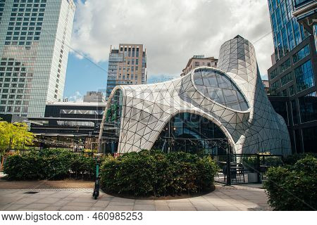 Warsaw, Poland - June 22, 2022: Creative Restaurant. Futuristic Architecture. Modern City. Cosmic Ca