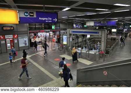 Gelsenkirchen, Germany - September 19, 2020: Passengers Walk In Gelsenkirchen Train Station In Germa