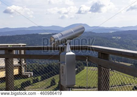 Telescope On The Observation Tower Located At The Top Of The Słotwiny Arena Ski Station, Leading In 