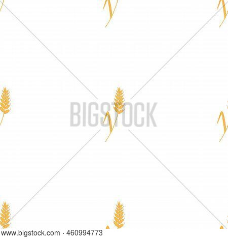Seamless Pattern With Spikelets And Grains Of Wheat On White Background. Vector Cartoon Flat Illustr