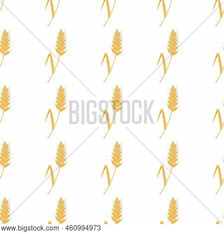 Seamless Pattern With Spikelets And Grains Of Wheat On White Background. Vector Cartoon Flat Illustr