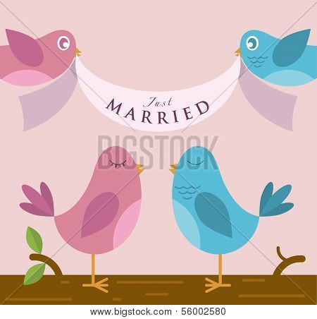 Birds with Married banner