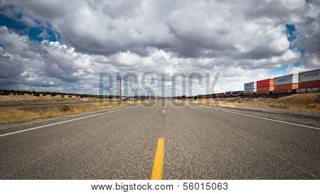 Route 66: Frontage Road, I-40 and train tracks near Thoreau, NM