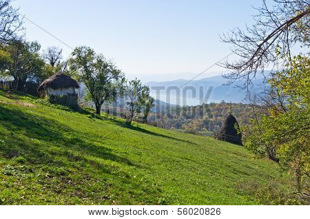 Hillsides on a Miroc mountain over Danube river and Djerdap gorge and national park