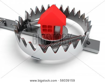 Metal animal trap open with red home