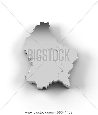 Luxembourg map 3D silver with states and clipping path
