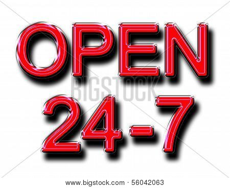 A Glowing Open 24-7 Sign In Red