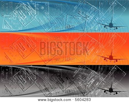 Banner กับแสตมป์เครื่องบินและเส้นขอบ