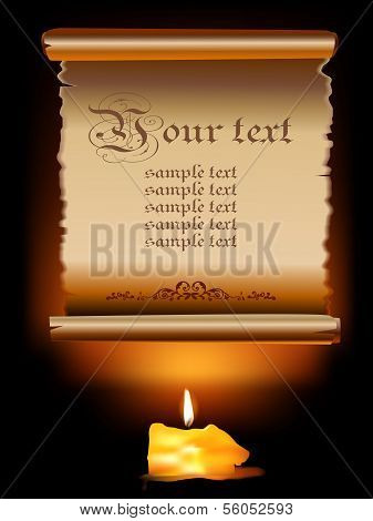 Illustration of Old Paper Scroll With Candle .