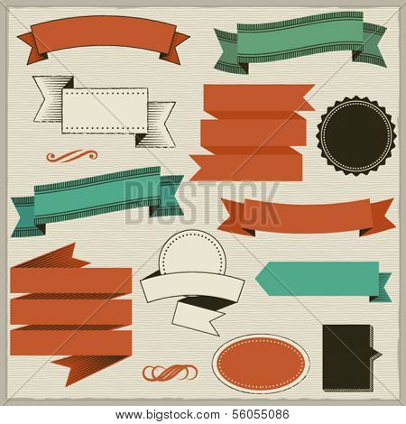 Design Elements: Banners and Frames - Set of simple banners, ribbons, frames and labels, on a subtle hand drawn background