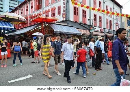 Visitors visit Chinatown in Singapore to shop for souvenir