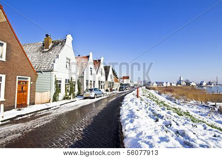 Typical dutch village Durgerdam in winter in the Netherlands