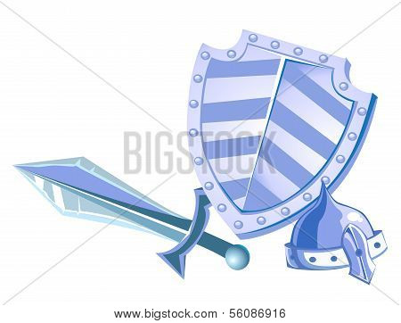 vector metal shield helmet and sword