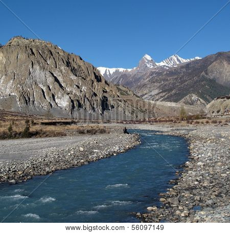 Beautiful blue Marsyangdi River