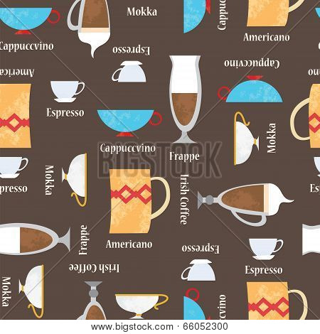 Coffe cups background. Seamless vector pattern