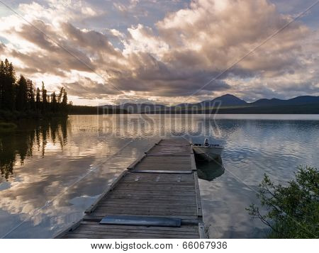 Rustic Wooden Float Dock Jetty Boat Tranquil Lake