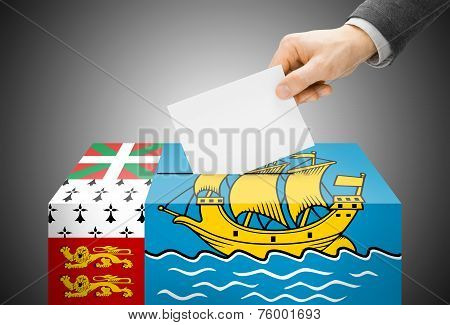 Voting Concept - Ballot Box Painted Into National Flag Colors - Saint-pierre And Miquelon