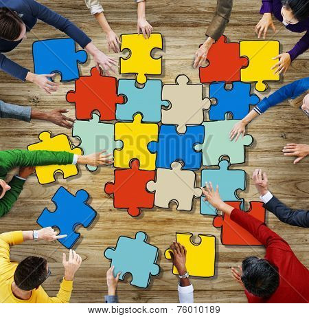 Group of Diverse People with Jigsaw Puzzel Pieces