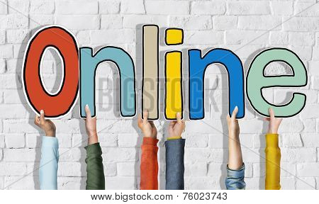 Online Word Concepts on white brick background