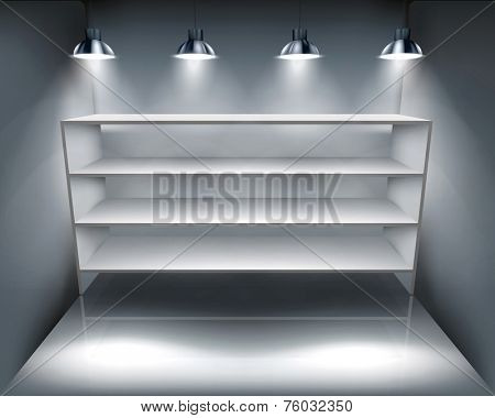 Shelves in storeroom. Vector illustration.