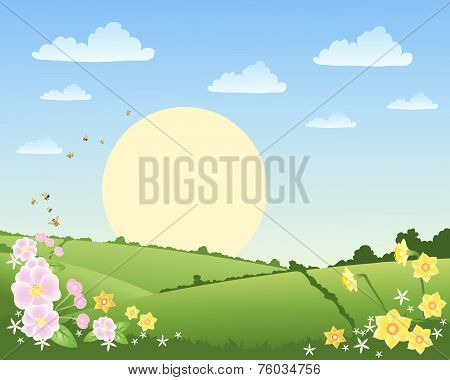 Springtime landscape with flowers