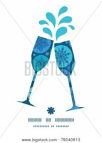 Vector round snowflakes toasting wine glasses silhouettes pattern frame