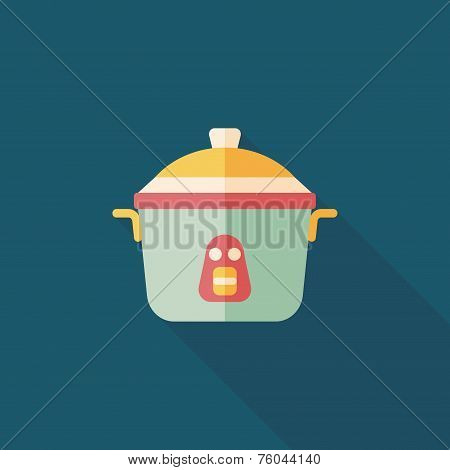 Kitchenware Rice Cooker Flat Icon With Long Shadow,eps10