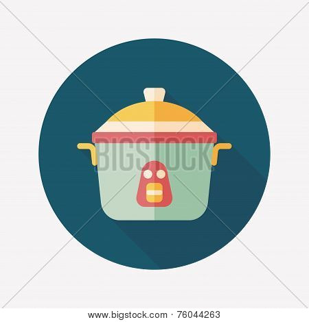 Kitchenware Rice Cooker Flat Icon With Long Shadow,eps10