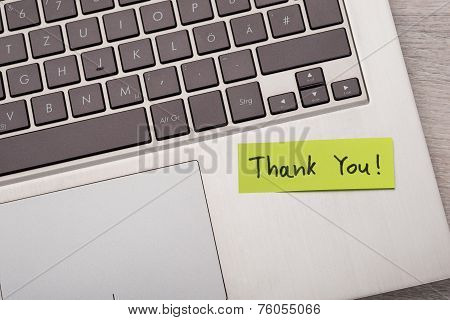 Thank You ! Sticky Note On Laptop