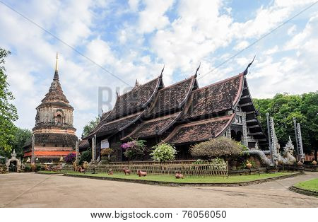 Ancient Wooden Temple In Chiang Mai, Thailand